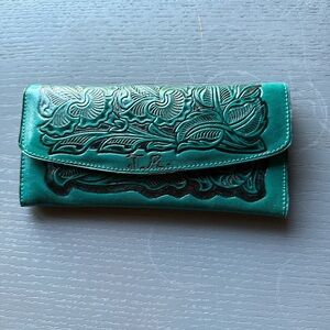 Chic Teal Embossed Leather Wallet